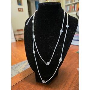 Silvertone Station CZ Necklace  Vintage 36in Plus Extender Very Sparkly